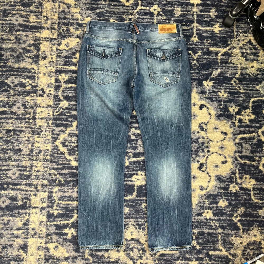 Sean John Clayton Slim Straight Jeans Mens 34x32 Medium Wash Distressed Denim